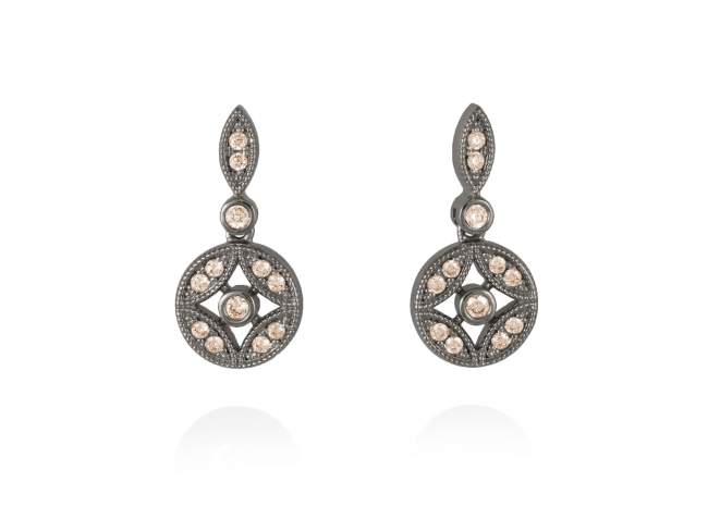 Earrings GIMENA Cognac in black silver de Marina Garcia Joyas en plata Earrings in ruthenium plated 925 sterling silver and cognac cubic zirconia. (size: 2,2 cm.)