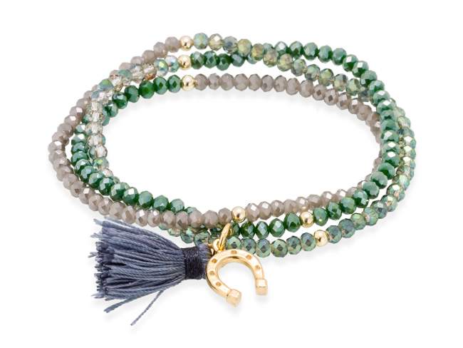 Pulsera ZEN verde en plata dorada de Marina Garcia Joyas en plata Pulsera de plata de primera ley (925) chapada en oro amarillo de 18kt y cristal de Strass facetado color triple verde. (largo: 51 cm.)