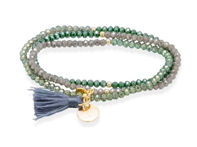 Pulsera ZEN verde en plata dorada de Marina Garcia Joyas en plata Pulsera de plata de primera ley (925) chapada en oro amarillo de 18kt y cristal de Strass facetado color triple verde. (largo: 54 cm.)