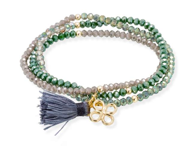 Pulsera ZEN verde en plata dorada de Marina Garcia Joyas en plata Pulsera de plata de primera ley (925) chapada en oro amarillo de 18kt y cristal de Strass facetado color triple verde. (largo: 54 cm.)