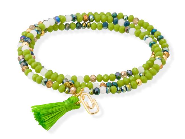 Pulsera ZEN NEÓN PISTACHO con clip amistad de Marina Garcia Joyas en plata Pulsera de plata de primera ley (925) chapada en oro amarillo de 18kt, con nucleo de silicona elástica y cristal de strass facetado, con clip amistad. Talla media de 17 cm. (51 cm. total)