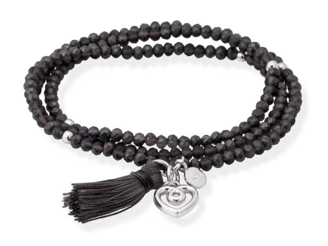 Bracelet ZEN ANTHRAZIT mit Love Charme de Marina Garcia Joyas en plata Armband in Silber (925) rhodiniert, mit elastischem Silikonband und facettiertem Strassglas, mit Love Charme. Größ  18 cm. (54 cm insgesamt)