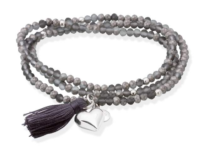 Bracelet ZEN GRAPHIT mit Herz Charme de Marina Garcia Joyas en plata Armband in Silber (925) rhodiniert, mit elastischem Silikonband und facettiertem Strassglas, mit Herz Charme. Größ  18 cm. (54 cm insgesamt)