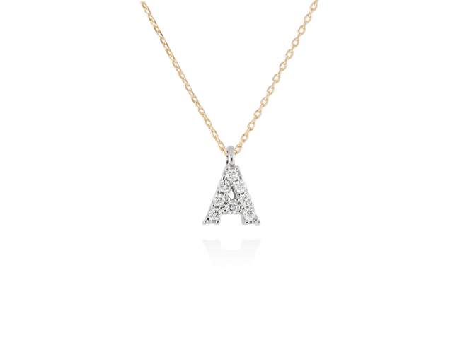 Necklace in 18kt. Gold and diamonds de Marina Garcia Joyas en plata Necklace in yellow and white 18kt gold with 8 diamonds carat total weight 0.06 (Color: Top Wesselton (G) Clarity: SI). Height of letter: 6 mm. Adjustable gold chain in 38-40 cm.