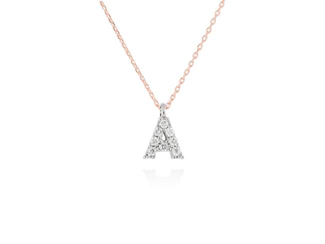 Necklace in 18kt. Gold and diamonds de Marina Garcia Joyas en plata Necklace in rose and white 18kt gold with 8 diamonds carat total weight 0.06 (Color: Top Wesselton (G) Clarity: SI). Height of letter: 6 mm. Adjustable gold chain in 38-40 cm.