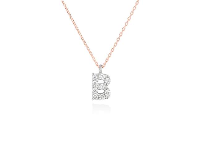 Necklace in 18kt. Gold and diamonds de Marina Garcia Joyas en plata Necklace in rose and white 18kt gold with 9 diamonds carat total weight 0.07 (Color: Top Wesselton (G) Clarity: SI). Height of letter: 6 mm. Adjustable gold chain in 40-42 cm.