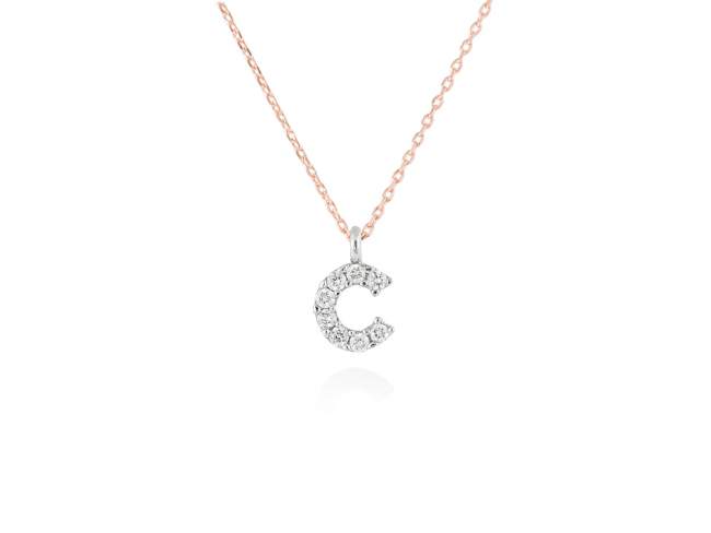 Necklace in 18kt. Gold and diamonds de Marina Garcia Joyas en plata Necklace in rose and white 18kt gold with 8 diamonds carat total weight 0.06 (Color: Top Wesselton (G) Clarity: SI). Height of letter: 6 mm. Adjustable gold chain in 40-42 cm.