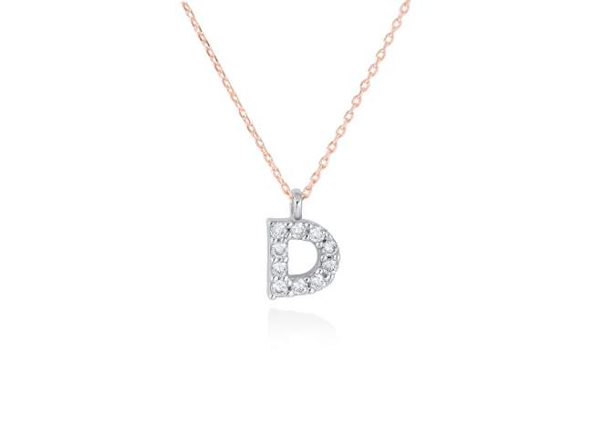 Necklace in 18kt. Gold and diamonds de Marina Garcia Joyas en plata Necklace in rose and white 18kt gold with 10 diamonds carat total weight 0.08 (Color: Top Wesselton (G) Clarity: SI). Height of letter: 6 mm. Adjustable gold chain in 40-42 cm.