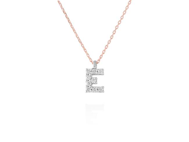 Necklace in 18kt. Gold and diamonds de Marina Garcia Joyas en plata Necklace in rose and white 18kt gold with 9 diamonds carat total weight 0.07 (Color: Top Wesselton (G) Clarity: SI). Height of letter: 6 mm. Adjustable gold chain in 40-42 cm.