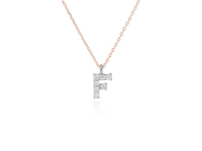 Necklace in 18kt. Gold and diamonds de Marina Garcia Joyas en plata Necklace in rose and white 18kt gold with 7 diamonds carat total weight 0.05 (Color: Top Wesselton (G) Clarity: SI). Height of letter: 6 mm. Adjustable gold chain in 40-42 cm.