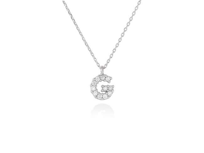 Necklace in 18kt. Gold and diamonds de Marina Garcia Joyas en plata Necklace in rodhium plated 18kt white gold with 11 diamonds carat total weight 0.09 (Color: Top Wesselton (G) Clarity: SI). Height of letter: 6 mm. Adjustable gold chain in 40-42 cm.