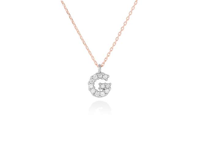 Necklace in 18kt. Gold and diamonds de Marina Garcia Joyas en plata Necklace in rose and white 18kt gold with 11 diamonds carat total weight 0.09 (Color: Top Wesselton (G) Clarity: SI). Height of letter: 6 mm. Adjustable gold chain in 40-42 cm.