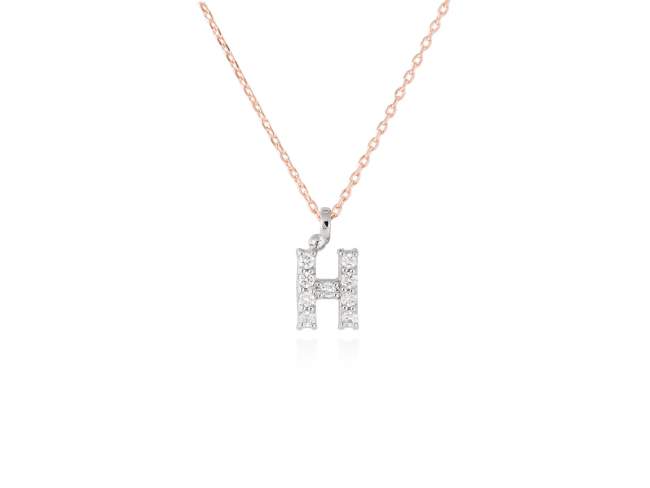 Necklace in 18kt. Gold and diamonds de Marina Garcia Joyas en plata Necklace in rose and white 18kt gold with 9 diamonds carat total weight 0.07 (Color: Top Wesselton (G) Clarity: SI). Height of letter: 6 mm. Adjustable gold chain in 40-42 cm.