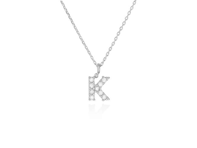 Necklace in 18kt. Gold and diamonds de Marina Garcia Joyas en plata Necklace in rodhium plated 18kt white gold with 9 diamonds carat total weight 0.07 (Color: Top Wesselton (G) Clarity: SI). Height of letter: 6 mm. Adjustable gold chain in 40-42 cm.