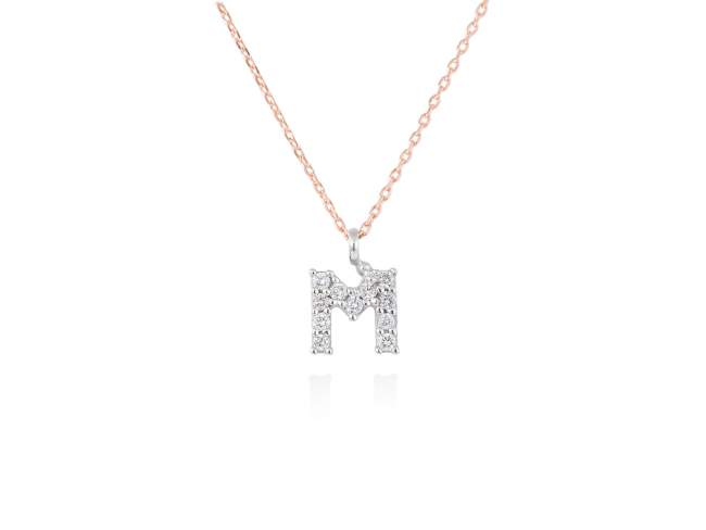 Necklace in 18kt. Gold and diamonds de Marina Garcia Joyas en plata Necklace in rose and white 18kt gold with 11 diamonds carat total weight 0.09 (Color: Top Wesselton (G) Clarity: SI). Height of letter: 6 mm. Adjustable gold chain in 40-42 cm.