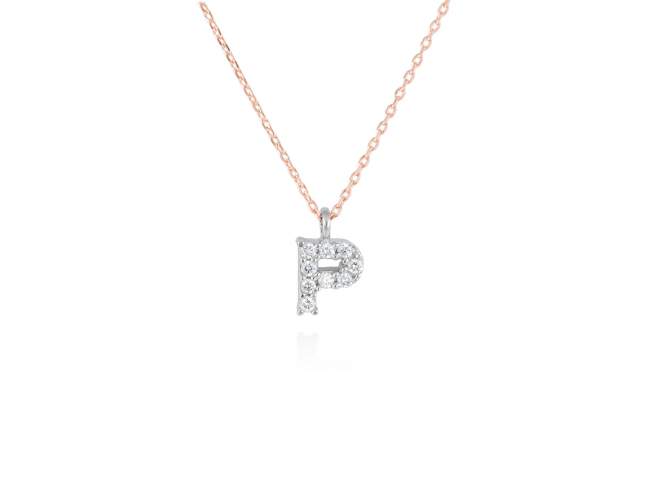 Necklace in 18kt. Gold and diamonds de Marina Garcia Joyas en plata Necklace in rose and white 18kt gold with 9 diamonds carat total weight 0.07 (Color: Top Wesselton (G) Clarity: SI). Height of letter: 6 mm. Adjustable gold chain in 40-42 cm.