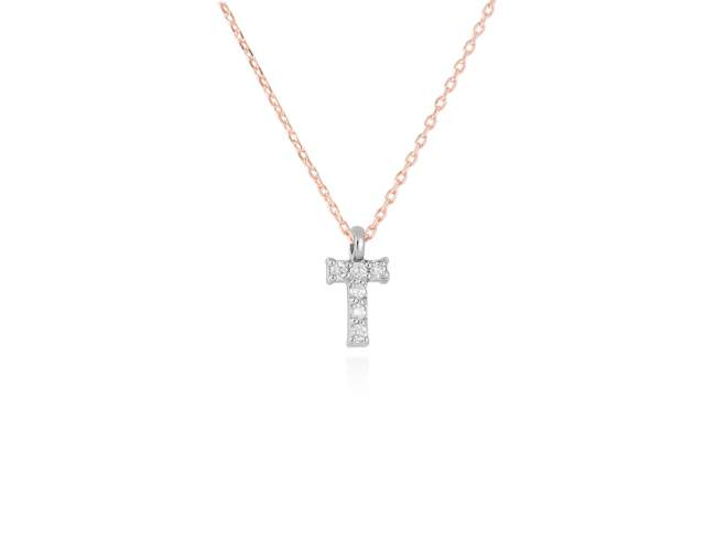 Necklace in 18kt. Gold and diamonds de Marina Garcia Joyas en plata Necklace in rose and white 18kt gold with 6 diamonds carat total weight 0.05 (Color: Top Wesselton (G) Clarity: SI). Height of letter: 6 mm. Adjustable gold chain in 40-42 cm.