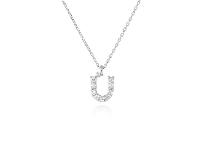 Necklace in 18kt. Gold and diamonds de Marina Garcia Joyas en plata Necklace in rodhium plated 18kt white gold with 9 diamonds carat total weight 0.07 (Color: Top Wesselton (G) Clarity: SI). Height of letter: 6 mm. Adjustable gold chain in 40-42 cm.