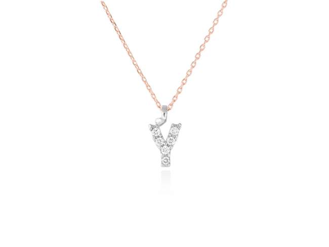 Necklace in 18kt. Gold and diamonds de Marina Garcia Joyas en plata Necklace in rose and white 18kt gold with 6 diamonds carat total weight 0.05 (Color: Top Wesselton (G) Clarity: SI). Height of letter: 6 mm. Adjustable gold chain in 40-42 cm.