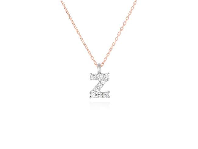 Necklace in 18kt. Gold and diamonds de Marina Garcia Joyas en plata Necklace in rose and white 18kt gold with 9 diamonds carat total weight 0.07 (Color: Top Wesselton (G) Clarity: SI). Height of letter: 6 mm. Adjustable gold chain in 40-42 cm.