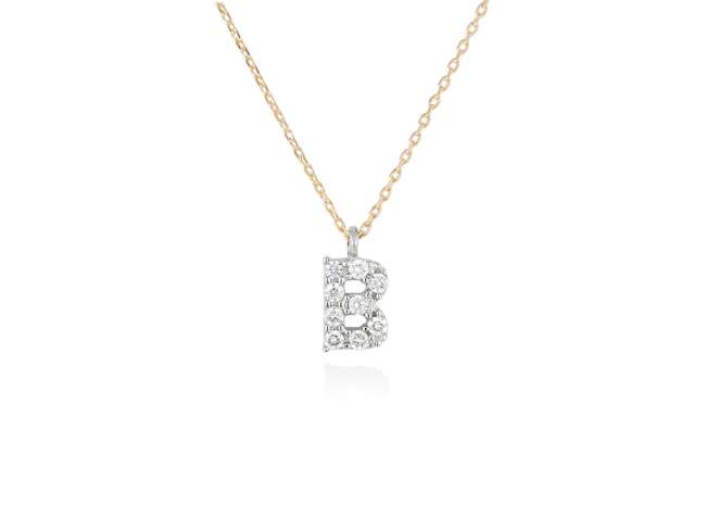 Necklace in 18kt. Gold and diamonds de Marina Garcia Joyas en plata Necklace in yellow and white 18kt gold with 9 diamonds carat total weight 0.07 (Color: Top Wesselton (G) Clarity: SI). Height of letter: 6 mm. Adjustable gold chain in 38-40 cm.