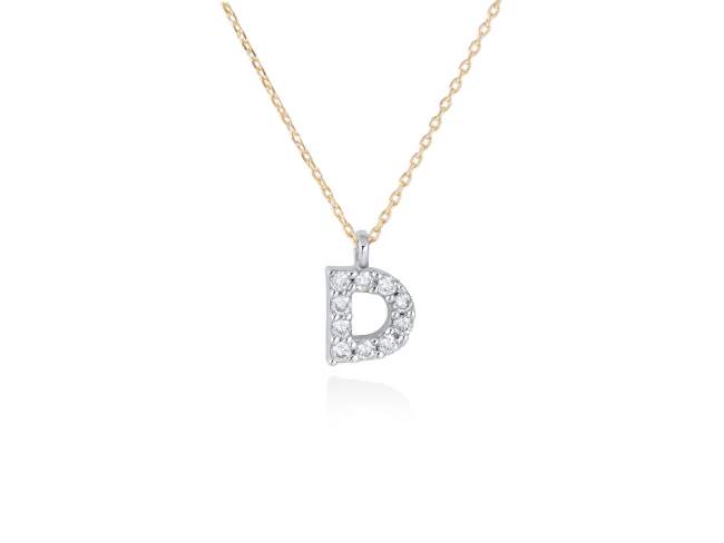 Necklace in 18kt. Gold and diamonds de Marina Garcia Joyas en plata Necklace in yellow and white 18kt gold with 10 diamonds carat total weight 0.08 (Color: Top Wesselton (G) Clarity: SI). Height of letter: 6 mm. Adjustable gold chain in 38-40 cm.