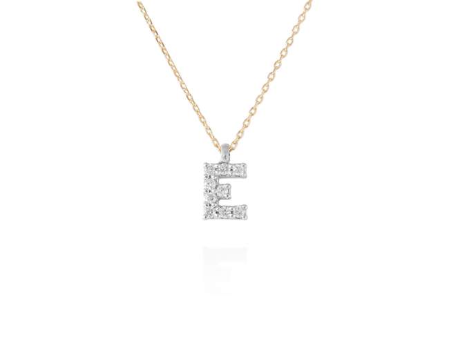 Necklace in 18kt. Gold and diamonds de Marina Garcia Joyas en plata Necklace in yellow and white 18kt gold with 9 diamonds carat total weight 0.07 (Color: Top Wesselton (G) Clarity: SI). Height of letter: 6 mm. Adjustable gold chain in 38-40 cm.