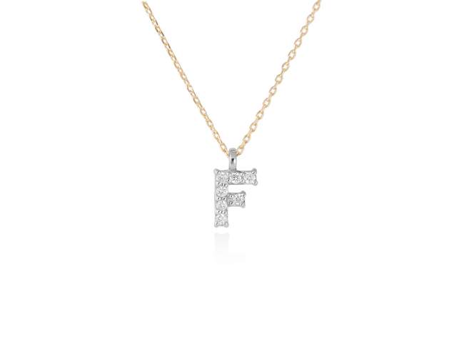 Necklace in 18kt. Gold and diamonds de Marina Garcia Joyas en plata Necklace in yellow and white 18kt gold with 7 diamonds carat total weight 0.05 (Color: Top Wesselton (G) Clarity: SI). Height of letter: 6 mm. Adjustable gold chain in 38-40 cm.