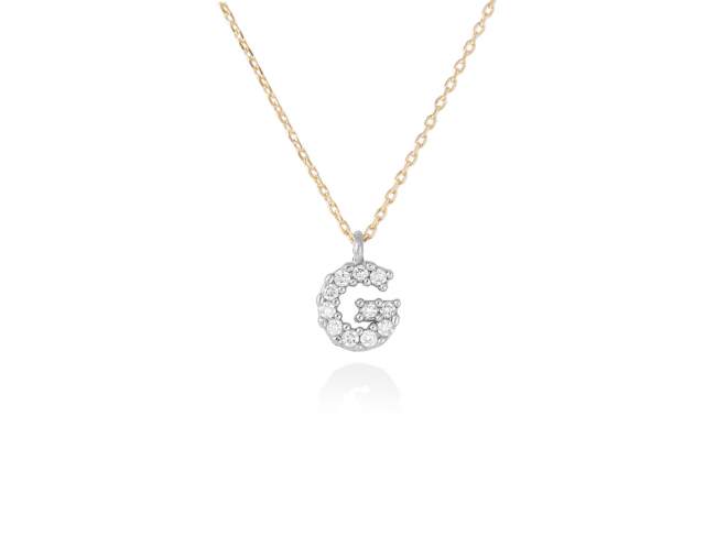 Necklace in 18kt. Gold and diamonds de Marina Garcia Joyas en plata Necklace in yellow and white 18kt gold with 11 diamonds carat total weight 0.09 (Color: Top Wesselton (G) Clarity: SI). Height of letter: 6 mm. Adjustable gold chain in 38-40 cm.