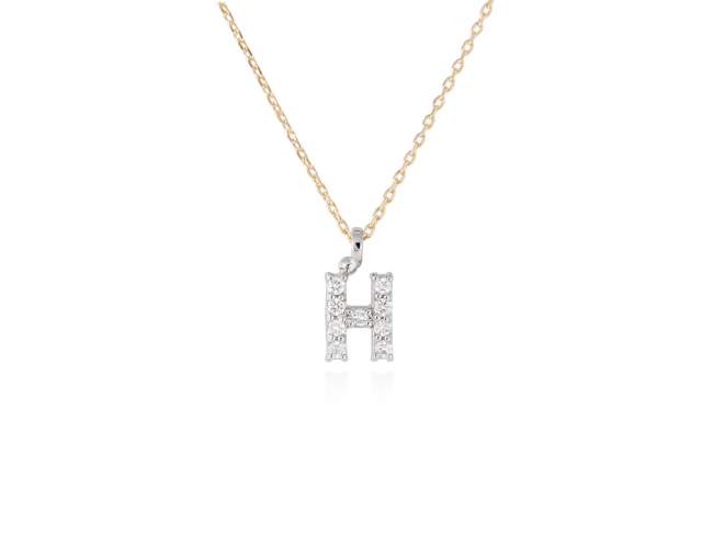 Necklace in 18kt. Gold and diamonds de Marina Garcia Joyas en plata Necklace in yellow and white 18kt gold with 9 diamonds carat total weight 0.07 (Color: Top Wesselton (G) Clarity: SI). Height of letter: 6 mm. Adjustable gold chain in 38-40 cm.