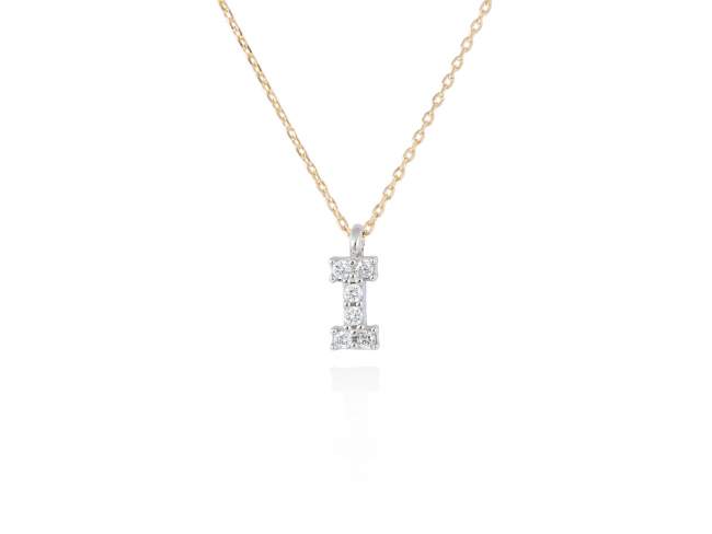 Necklace in 18kt. Gold and diamonds de Marina Garcia Joyas en plata Necklace in yellow and white 18kt gold with 6 diamonds carat total weight 0.05 (Color: Top Wesselton (G) Clarity: SI). Height of letter: 6 mm. Adjustable gold chain in 38-40 cm.