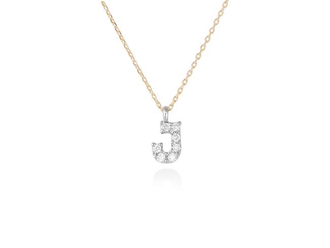 Necklace in 18kt. Gold and diamonds de Marina Garcia Joyas en plata Necklace in yellow and white 18kt gold with 7 diamonds carat total weight 0.05 (Color: Top Wesselton (G) Clarity: SI). Height of letter: 6 mm. Adjustable gold chain in 38-40 cm.