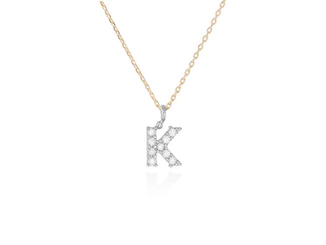 Necklace in 18kt. Gold and diamonds de Marina Garcia Joyas en plata Necklace in yellow and white 18kt gold with 9 diamonds carat total weight 0.07 (Color: Top Wesselton (G) Clarity: SI). Height of letter: 6 mm. Adjustable gold chain in 38-40 cm.