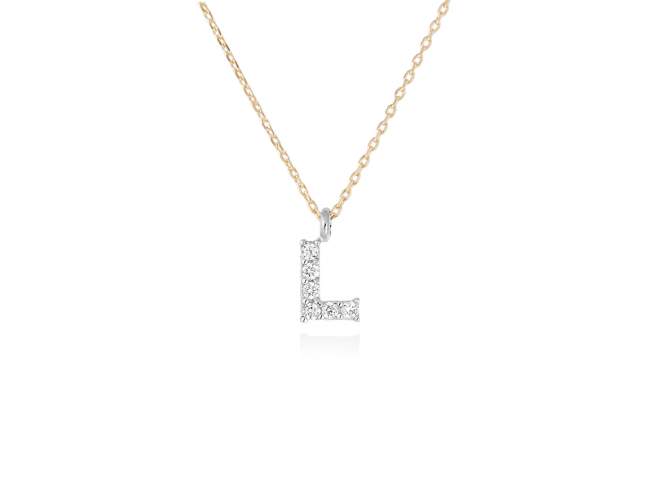 Necklace in 18kt. Gold and diamonds de Marina Garcia Joyas en plata Necklace in yellow and white 18kt gold with 6 diamonds carat total weight 0.05 (Color: Top Wesselton (G) Clarity: SI). Height of letter: 6 mm. Adjustable gold chain in 38-40 cm.