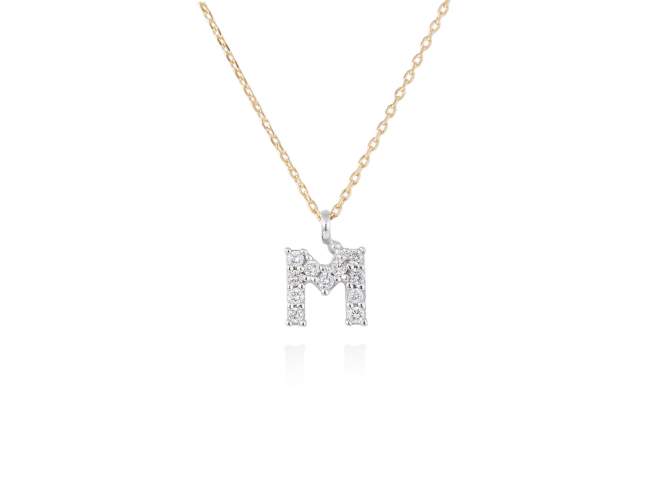 Necklace in 18kt. Gold and diamonds de Marina Garcia Joyas en plata Necklace in yellow and white 18kt gold with 11 diamonds carat total weight 0.09 (Color: Top Wesselton (G) Clarity: SI). Height of letter: 6 mm. Adjustable gold chain in 38-40 cm.