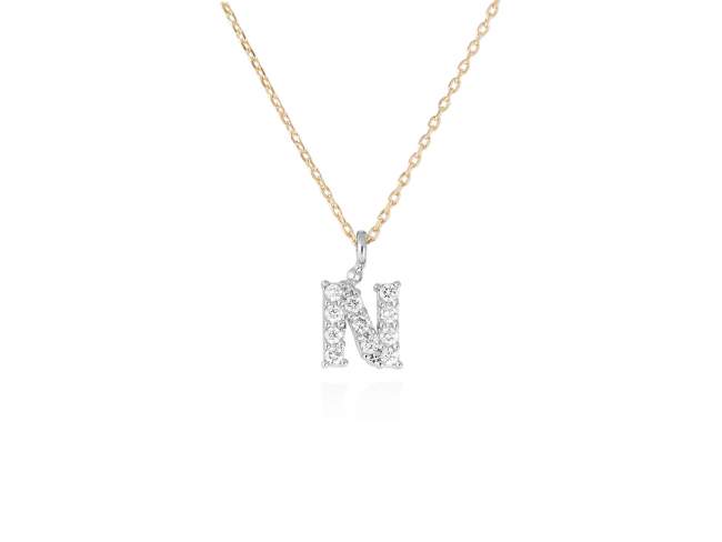 Necklace in 18kt. Gold and diamonds de Marina Garcia Joyas en plata Necklace in yellow and white 18kt gold with 11 diamonds carat total weight 0.09 (Color: Top Wesselton (G) Clarity: SI). Height of letter: 6 mm. Adjustable gold chain in 38-40 cm.