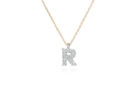 Colgante letra  R de diamantes en oro amarillo y blanco 18kt