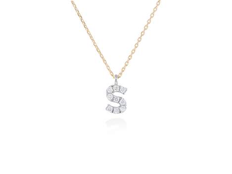 Colgante letra  S de diamantes en oro amarillo y blanco 18kt