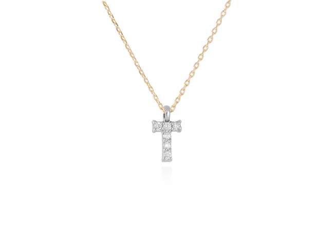 Necklace in 18kt. Gold and diamonds de Marina Garcia Joyas en plata Necklace in yellow and white 18kt gold with 6 diamonds carat total weight 0.05 (Color: Top Wesselton (G) Clarity: SI). Height of letter: 6 mm. Adjustable gold chain in 38-40 cm.