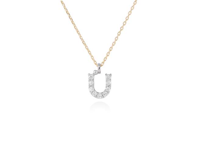 Necklace in 18kt. Gold and diamonds de Marina Garcia Joyas en plata Necklace in yellow and white 18kt gold with 9 diamonds carat total weight 0.07 (Color: Top Wesselton (G) Clarity: SI). Height of letter: 6 mm. Adjustable gold chain in 38-40 cm.