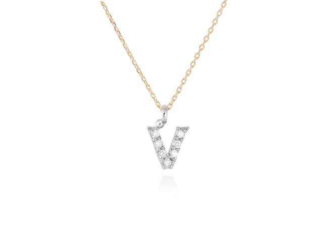 Necklace in 18kt. Gold and diamonds de Marina Garcia Joyas en plata Necklace in yellow and white 18kt gold with 7 diamonds carat total weight 0.05 (Color: Top Wesselton (G) Clarity: SI). Height of letter: 6 mm. Adjustable gold chain in 38-40 cm.