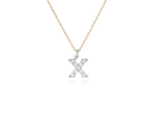 Necklace in 18kt. Gold and diamonds de Marina Garcia Joyas en plata Necklace in yellow and white 18kt gold with 9 diamonds carat total weight 0.07 (Color: Top Wesselton (G) Clarity: SI). Height of letter: 6 mm. Adjustable gold chain in 38-40 cm.