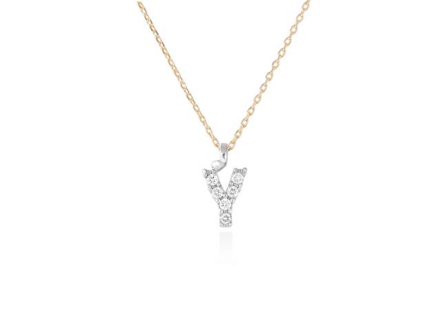 Necklace in 18kt. Gold and diamonds de Marina Garcia Joyas en plata Necklace in yellow and white 18kt gold with 6 diamonds carat total weight 0.05 (Color: Top Wesselton (G) Clarity: SI). Height of letter: 6 mm. Adjustable gold chain in 38-40 cm.