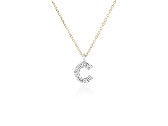 Necklace in 18kt. Gold and diamonds de Marina Garcia Joyas en plata Necklace in yellow and white 18kt gold with 8 diamonds carat total weight 0.06 (Color: Top Wesselton (G) Clarity: SI). Height of letter: 6 mm. Adjustable gold chain in 42-45 cm.