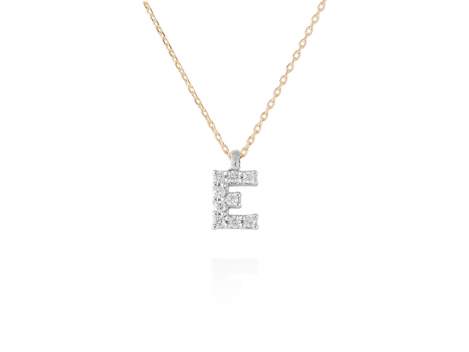 Colgante letra  E de diamantes en oro amarillo y blanco 18kt