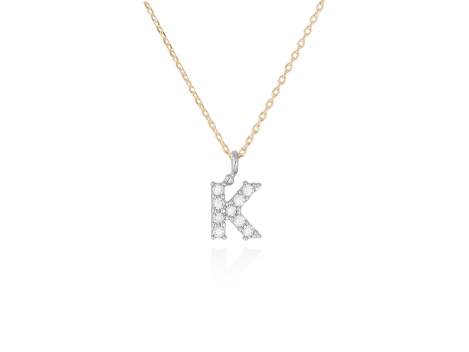 Colgante letra  K de diamantes en oro amarillo y blanco 18kt