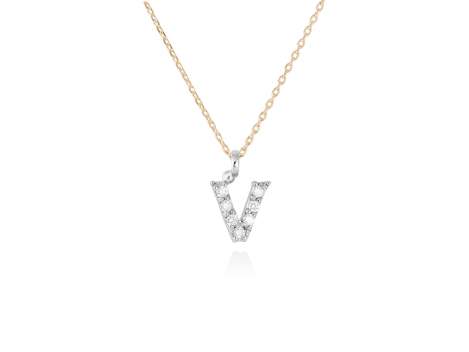 Colgante letra  V de diamantes en oro amarillo y blanco 18kt