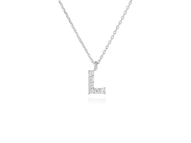 Necklace in 18kt. Gold and diamonds de Marina Garcia Joyas en plata Necklace in rodhium plated 18kt white gold with 6 diamonds carat total weight 0.05 (Color: Top Wesselton (G) Clarity: SI). Height of letter: 6 mm. Adjustable gold chain in 38-40 cm.