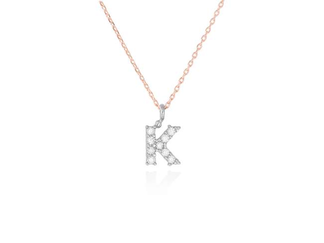 Halskette in 18kt. Gold und Diamanten de Marina Garcia Joyas en plata Halskette in Rosegold und Weiss Gold (750/1000) mit 9 Gesamtgewicht Diamant 0,07 ct. (Farbe: Top Wesselton (G) Klarheit: SI). Buchstabe Höhe: 6 mm. Einstellbare Goldkette in 38-40 cm.