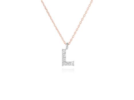 Colgante letra  L de diamantes en oro rosa y blanco 18kt